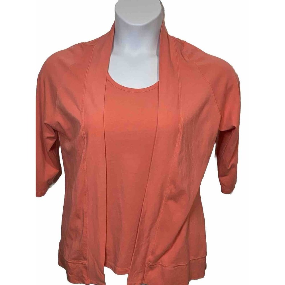 E.l.i. Coral Size Medium Peruvian Pima Cotton Open Cardigan And Tank Top Set